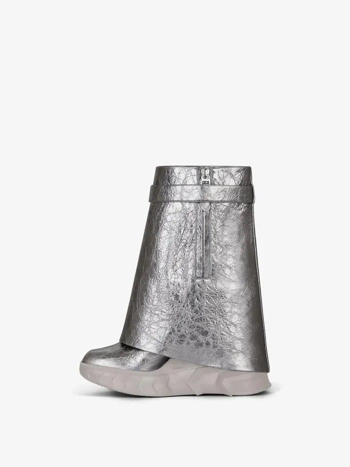 Givenchy Shark Lock Biker Ankle Boots In Laminated Leather Silvery Grey Women Shark Lock Givenchy Shark Lock Biker Ankle Boots In Laminated Leather Silvery Grey Women Shark Lock