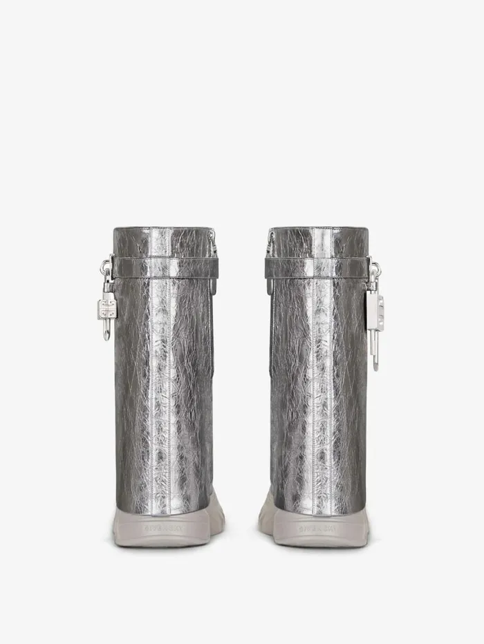 Givenchy Shark Lock Biker Ankle Boots In Laminated Leather Silvery Grey Women Shark Lock Givenchy Shark Lock Biker Ankle Boots In Laminated Leather Silvery Grey Women Shark Lock