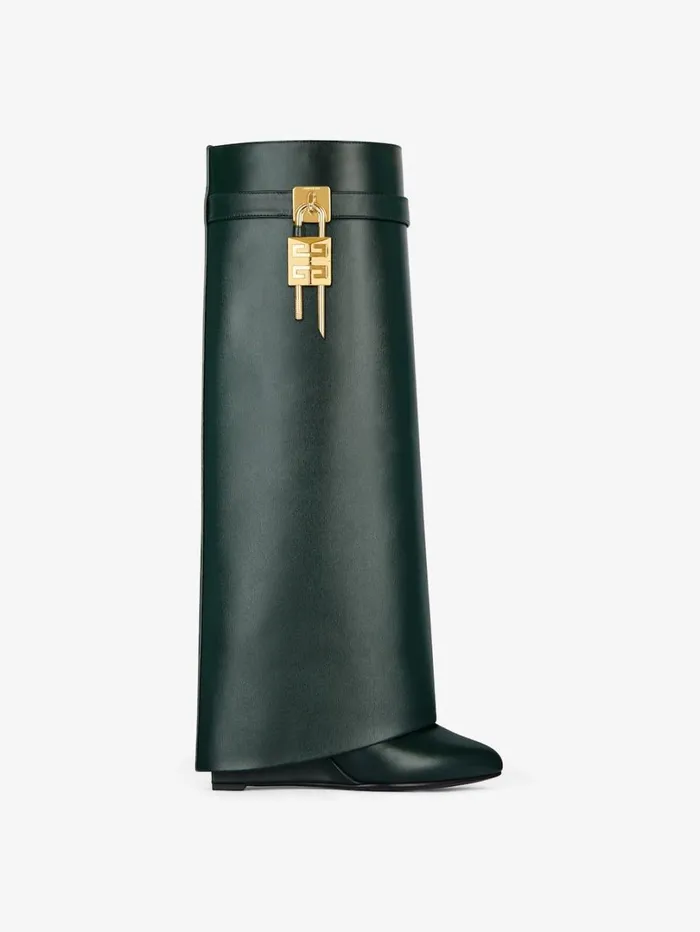 Givenchy Shark Lock Boots In Leather Green Forest Women Shark Lock