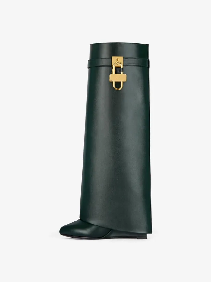 Givenchy Shark Lock Boots In Leather Green Forest Women Shark Lock Givenchy Shark Lock Boots In Leather Green Forest Women Shark Lock
