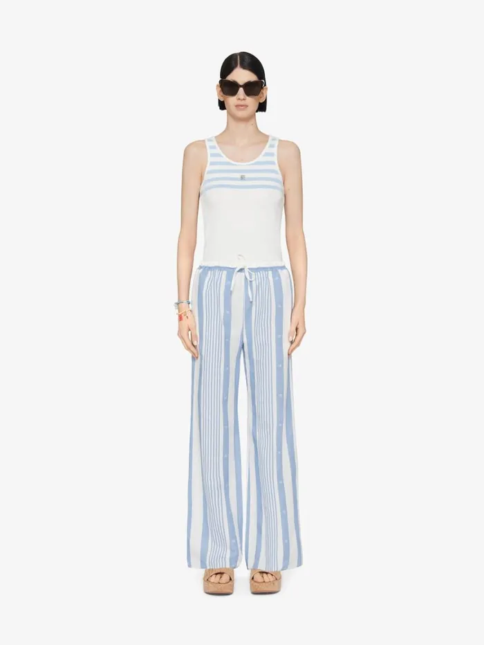 Givenchy Slim Fit Striped Tank Top In Cotton And 4G Detail Whitelight Blue Women TShirts