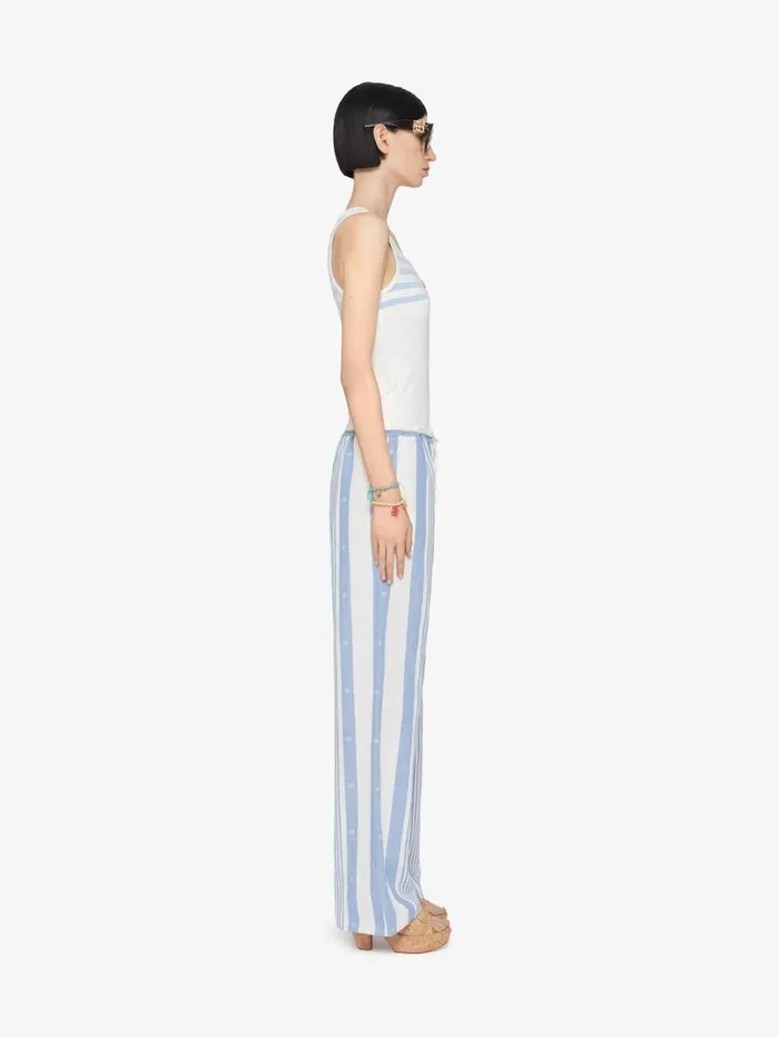 Givenchy Slim Fit Striped Tank Top In Cotton And 4G Detail Whitelight Blue Women TShirts