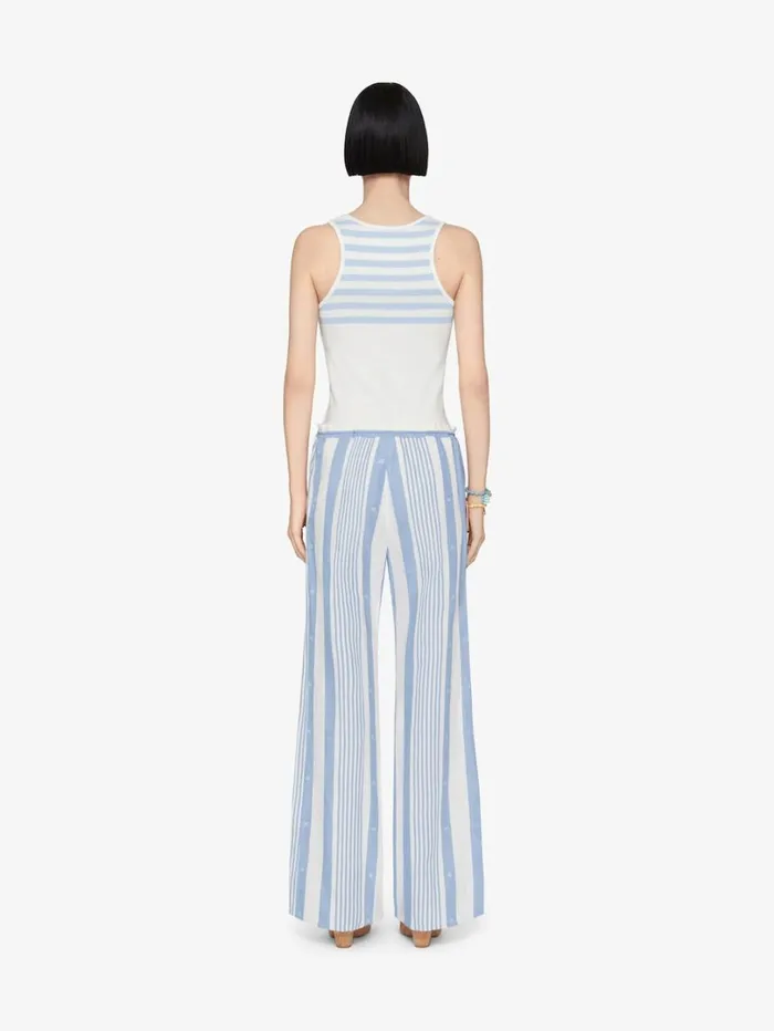 Givenchy Slim Fit Striped Tank Top In Cotton And 4G Detail Whitelight Blue Women TShirts