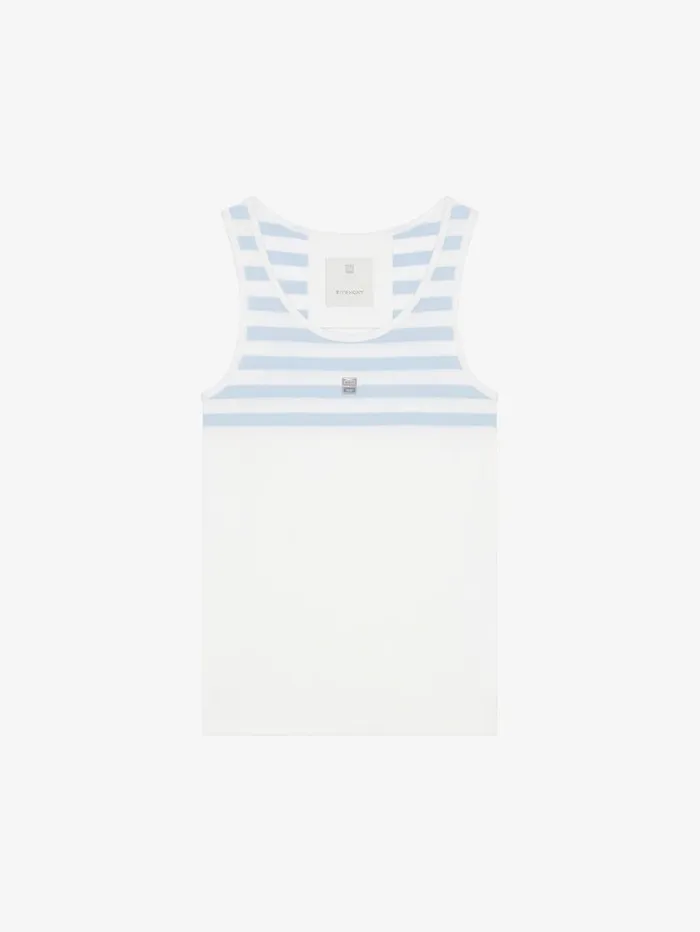 Givenchy Slim Fit Striped Tank Top In Cotton And 4G Detail Whitelight Blue Women TShirts