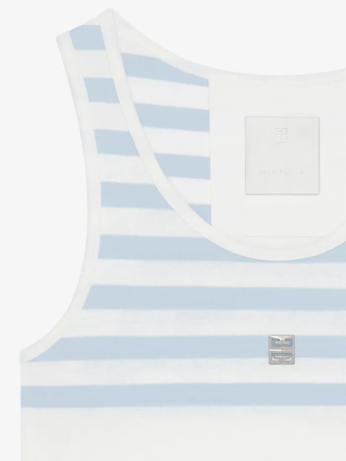 Givenchy Slim Fit Striped Tank Top In Cotton And 4G Detail Whitelight Blue Women TShirts