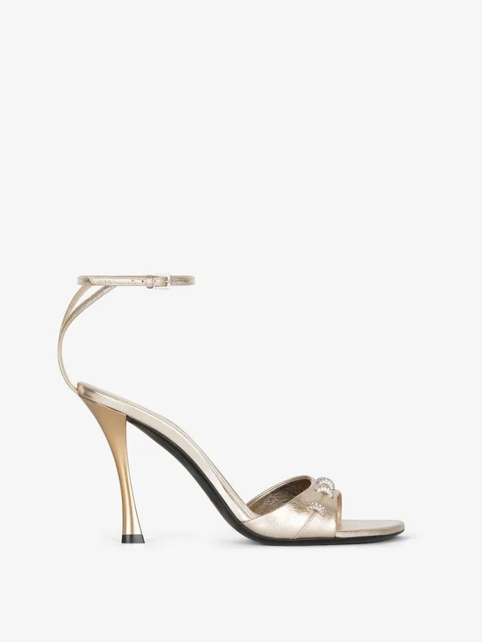 Givenchy Stitch Sandals In Laminated Leather With Crystals Dusty Golden Women Heels Givenchy Stitch Sandals In Laminated Leather With Crystals Dusty Golden Women Heels