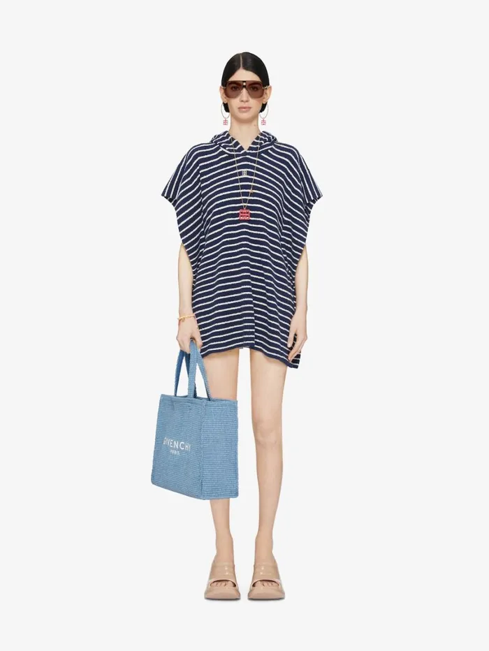 Givenchy Striped Poncho In Cotton Towelling With 4G Detail Navynatural Women Sweatshirts and Hoodies