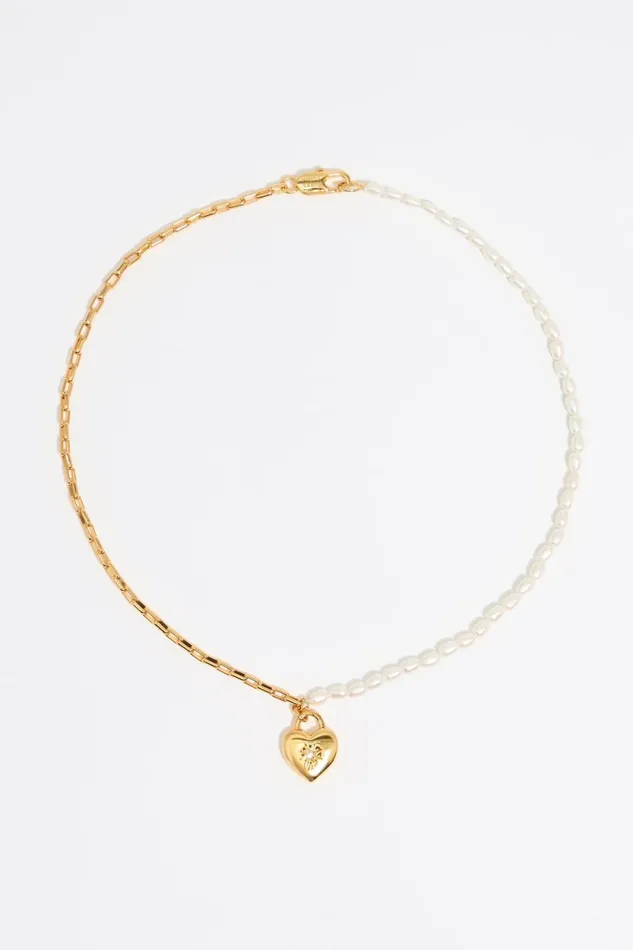 Gold Chain And Pearl Heart Necklace Pearl Women Bimba Y Lola Necklaces