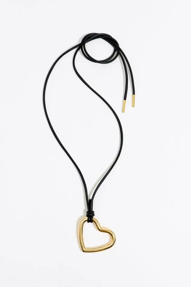 Gold Heart And Leather Necklace Dark Gold Women Bimba Y Lola Jewelry
