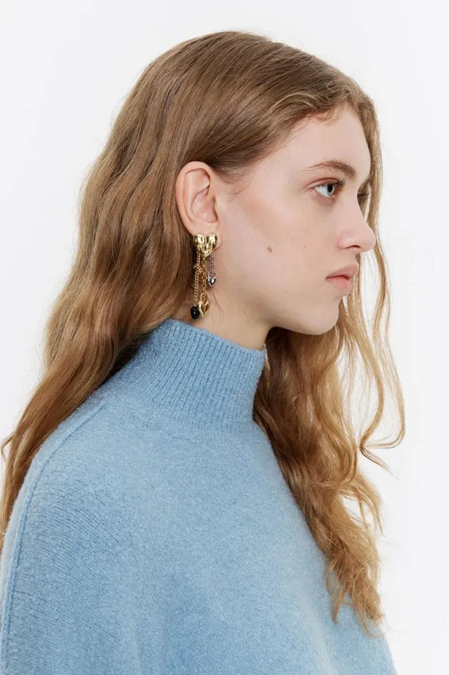 Golden Textured Chain Heart Earrings Gold Women Bimba Y Lola Jewelry Golden Textured Chain Heart Earrings Gold Women Bimba Y Lola Jewelry