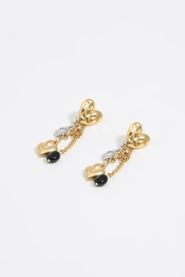 Golden Textured Chain Heart Earrings Gold Women Bimba Y Lola Jewelry Golden Textured Chain Heart Earrings Gold Women Bimba Y Lola Jewelry