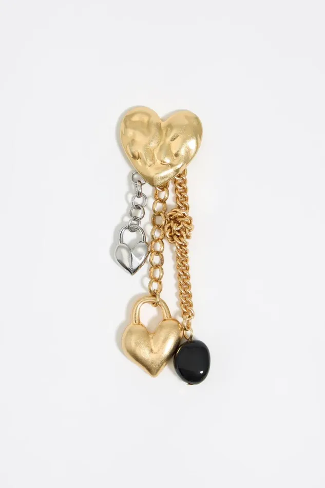 Golden Textured Chain Heart Earrings Gold Women Bimba Y Lola Jewelry Golden Textured Chain Heart Earrings Gold Women Bimba Y Lola Jewelry