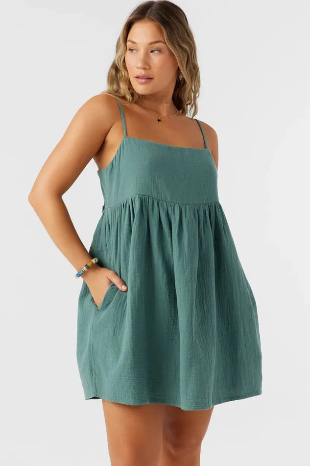HADIA CRINKLE DOUBLE GAUZE MINI DRESS Silver Pine Women O039NEILL Collections