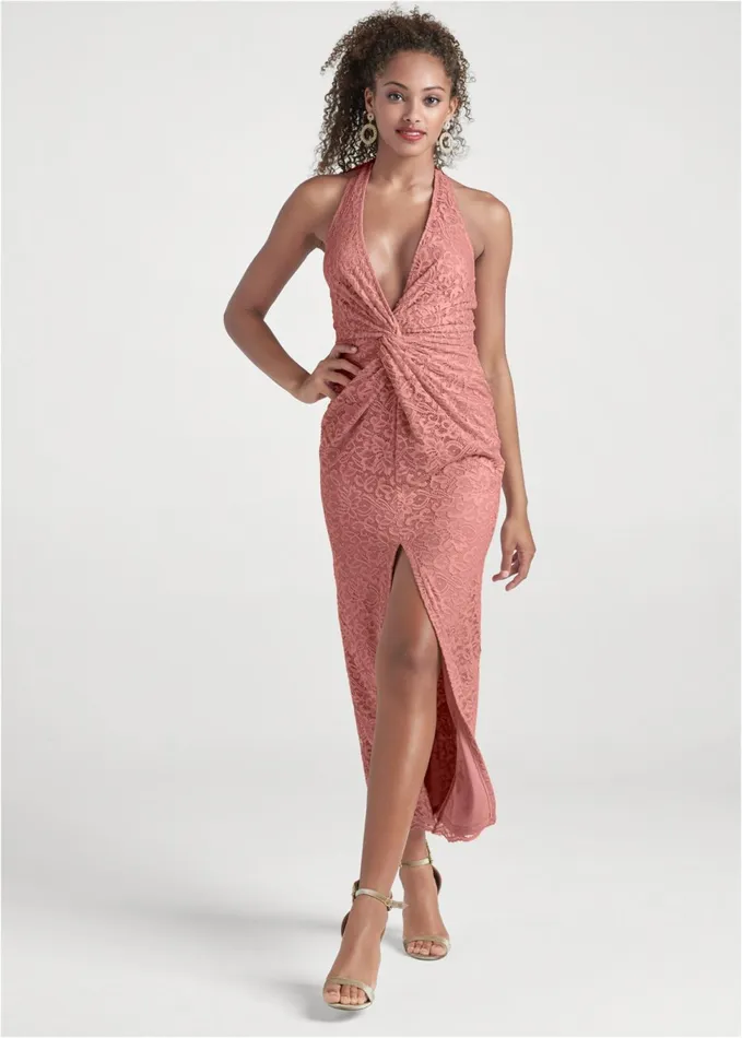 HALTER LACE DRESS Blush and Natural Women VENUS Formal Dresses