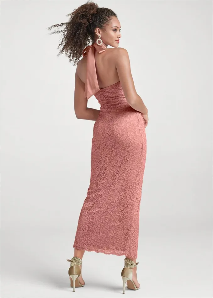 HALTER LACE DRESS Blush and Natural Women VENUS Formal Dresses