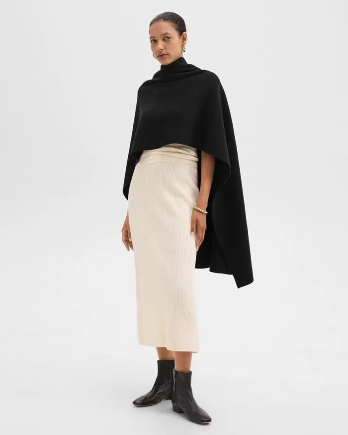 Hats Gloves Scarves Women Theory Draped Poncho In Felted WoolCashmere Black