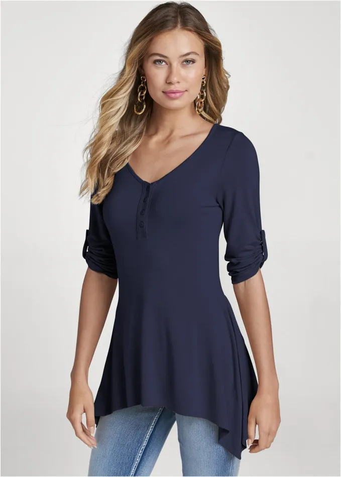 Henley Highlow Top Navy Women VENUS Casual Tops