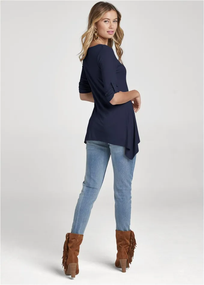 Henley Highlow Top Navy Women VENUS Casual Tops