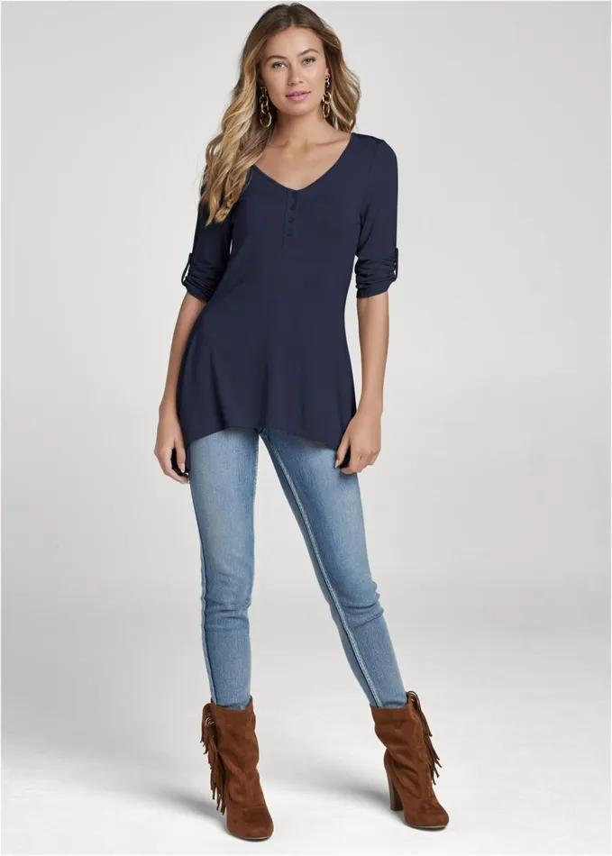 Henley Highlow Top Navy Women VENUS Casual Tops