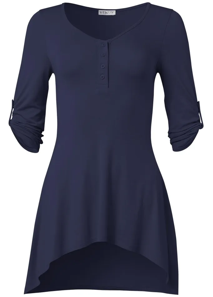 Henley Highlow Top Navy Women VENUS Casual Tops