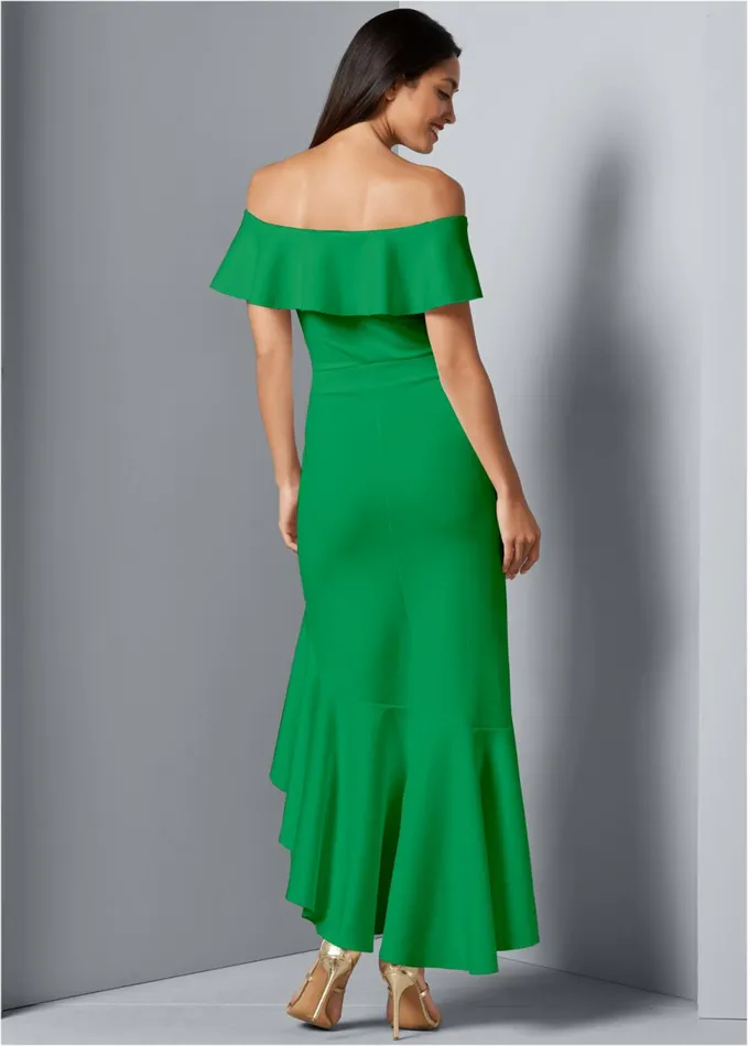 Highlow Ruffle Dress Green Women VENUS Maxi Dresses