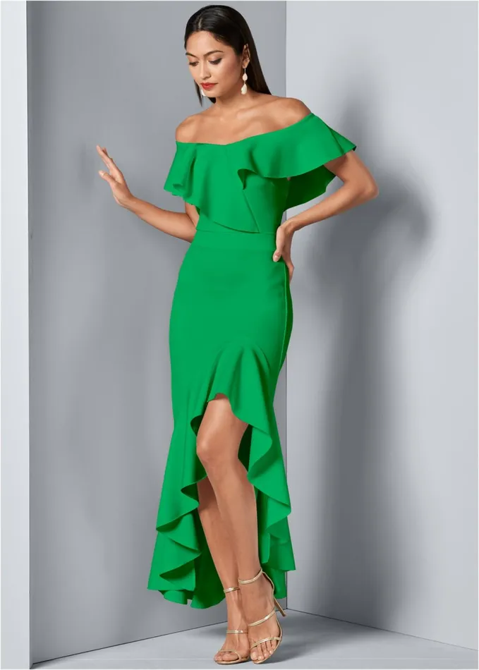 Highlow Ruffle Dress Green Women VENUS Maxi Dresses