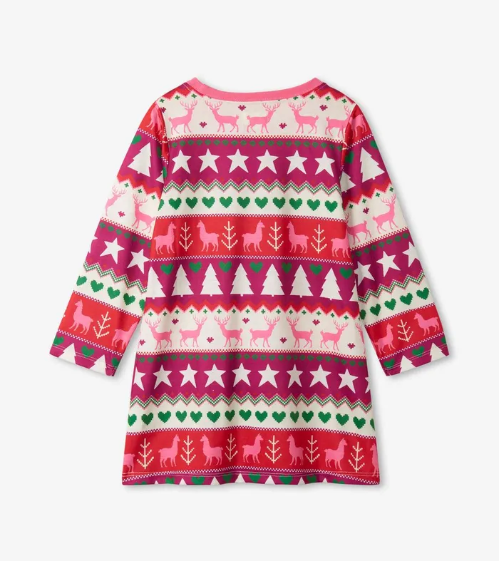 Holiday Fair Isle Long Sleeve Girls Nightgown Hatley