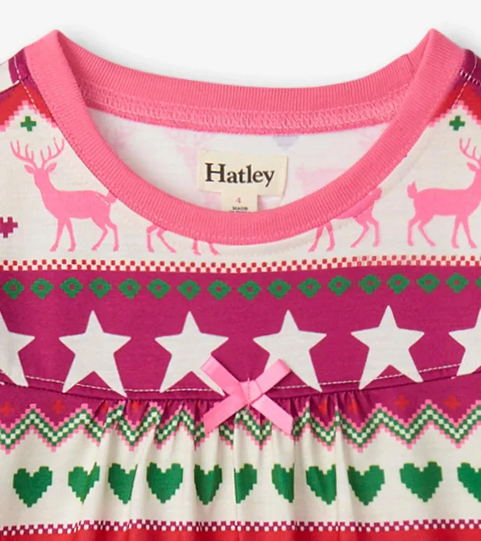 Holiday Fair Isle Long Sleeve Girls Nightgown Hatley