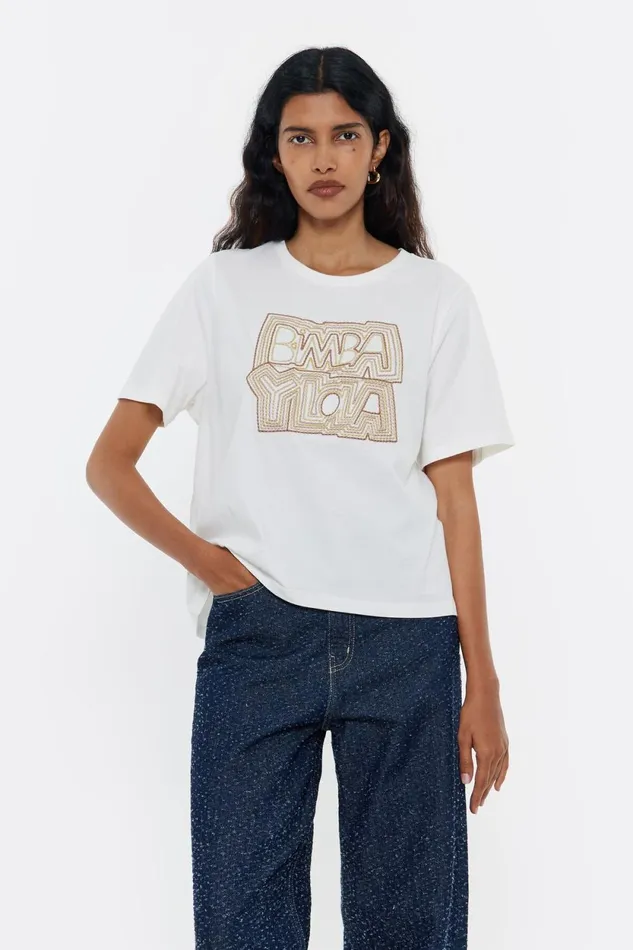 Ivory Embroidered Logo Tshirt Ivory Women Bimba Y Lola TShirts