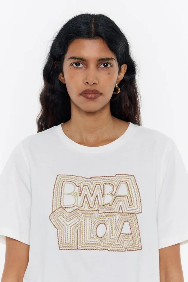 Ivory Embroidered Logo Tshirt Ivory Women Bimba Y Lola TShirts Ivory Embroidered Logo Tshirt Ivory Women Bimba Y Lola TShirts