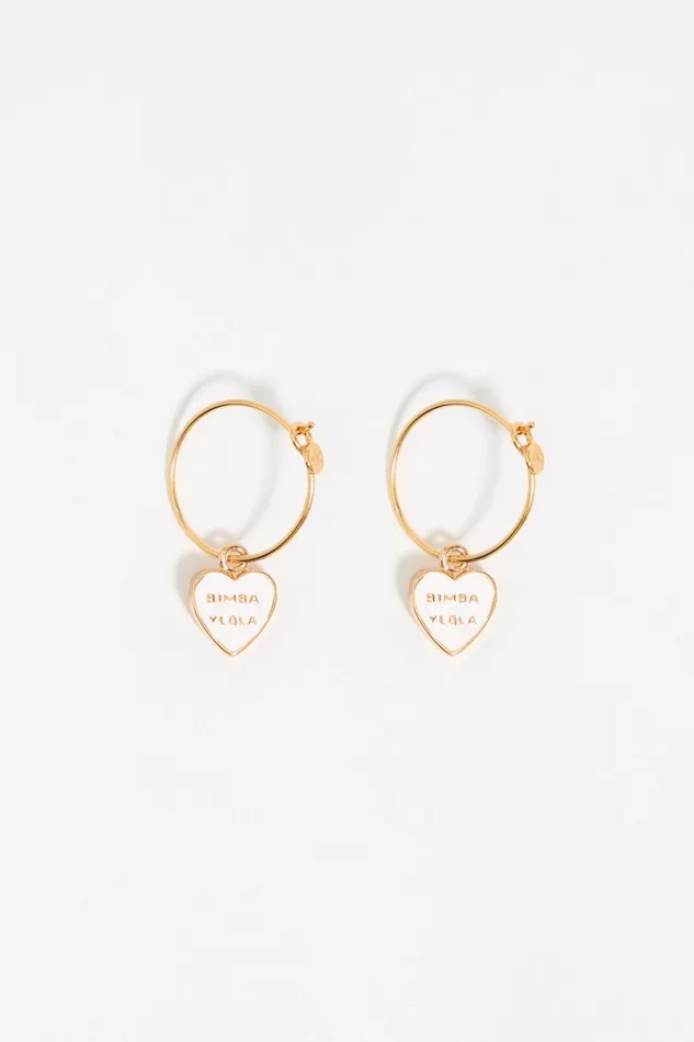 Ivory Heart Logo Hoop Earrings Ivory Women Bimba Y Lola Earrings