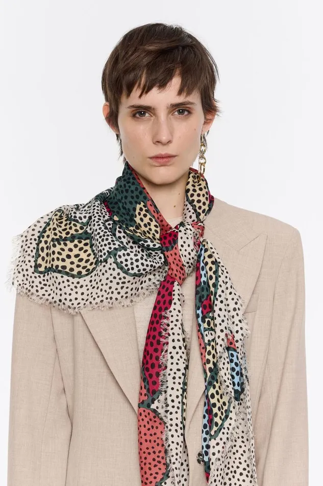 Ivory XL Floral Dots Print Shawl Ivory Women Bimba Y Lola Scarves Ivory XL Floral Dots Print Shawl Ivory Women Bimba Y Lola Scarves