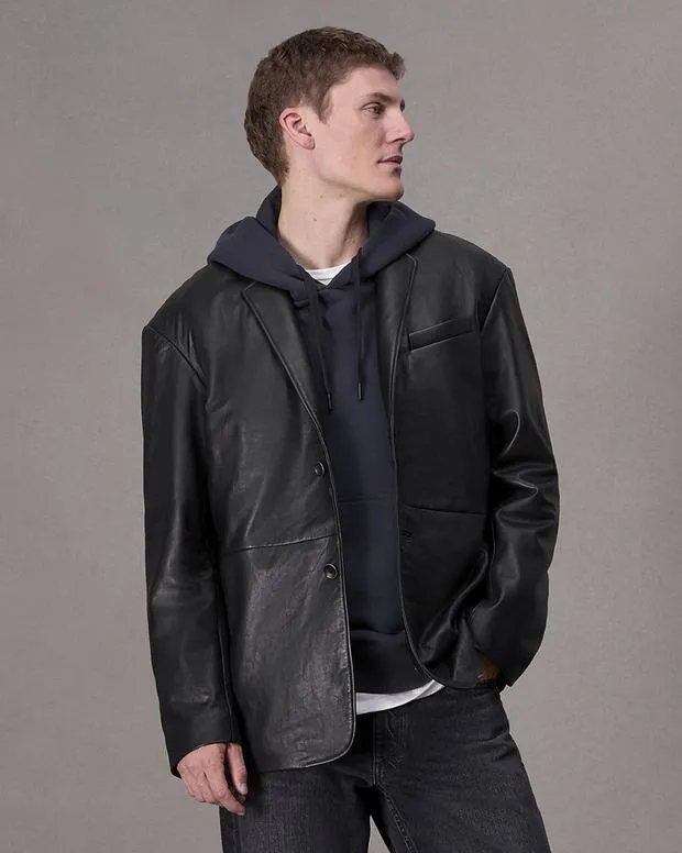 Jackets and Coats Men Rag and Bone Shift Leather Blazer Black