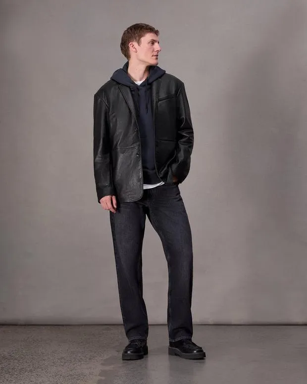 Jackets and Coats Men Rag and Bone Shift Leather Blazer Black