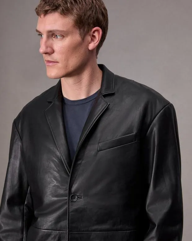 Jackets and Coats Men Rag and Bone Shift Leather Blazer Black