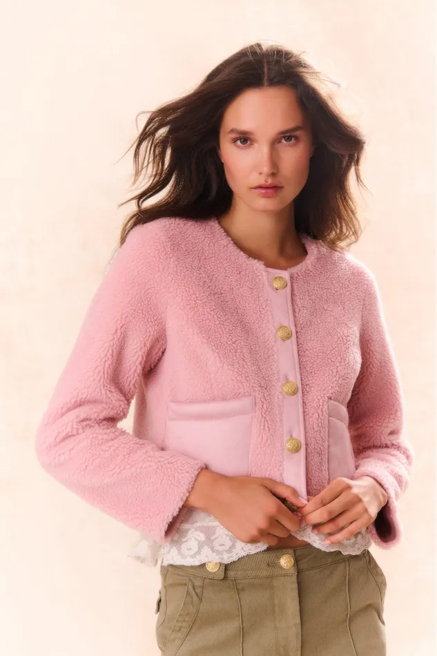 Jackets and Coats Women LoveShackFancy Lully Faux Shearling Jacket Rose Dust