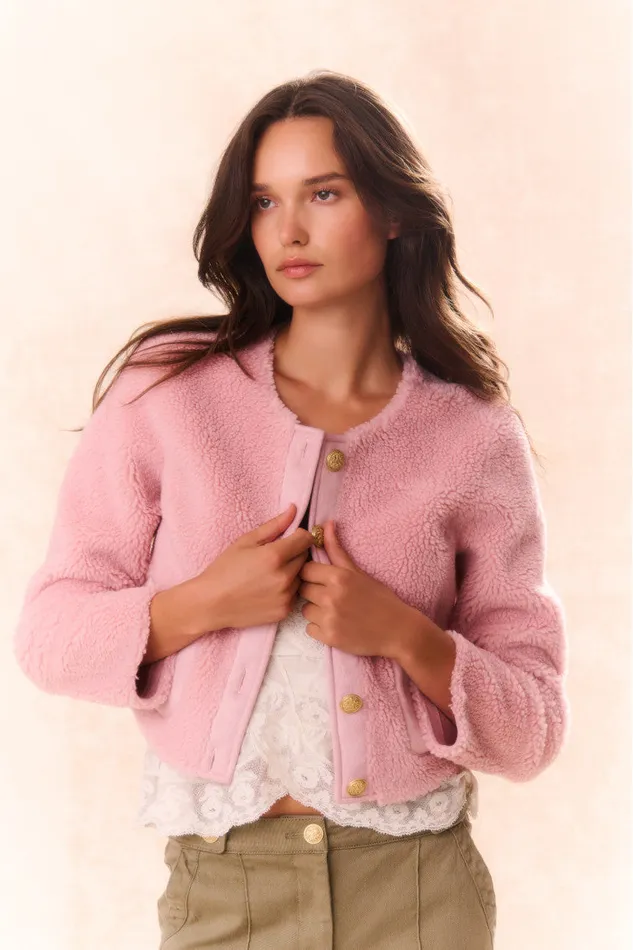 Jackets and Coats Women LoveShackFancy Lully Faux Shearling Jacket Rose Dust