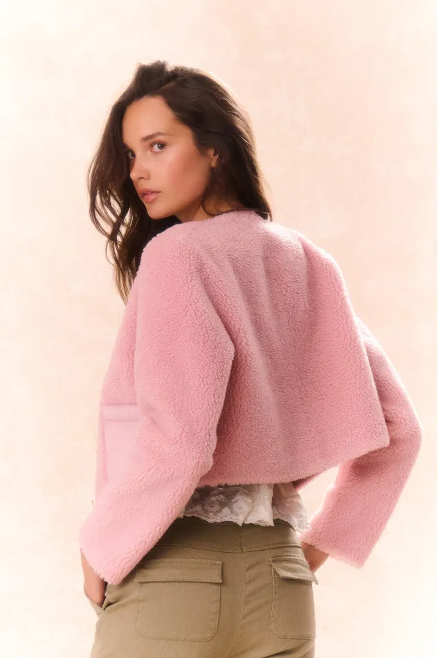 Jackets and Coats Women LoveShackFancy Lully Faux Shearling Jacket Rose Dust