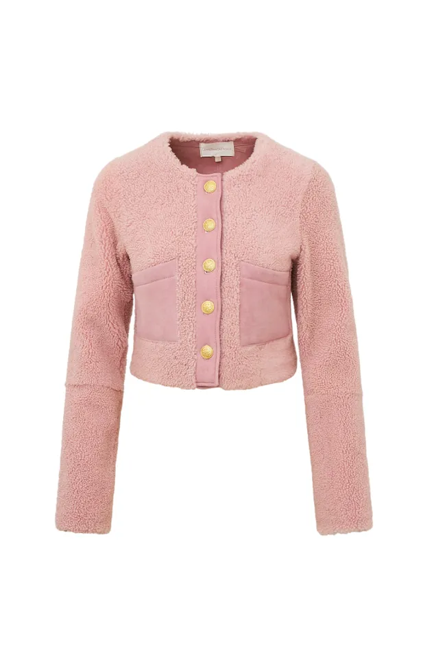 Jackets and Coats Women LoveShackFancy Lully Faux Shearling Jacket Rose Dust