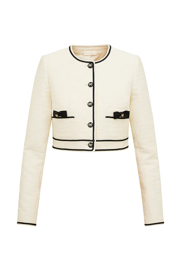 Jackets and Coats Women LoveShackFancy Talika Tweed Jacket Cream