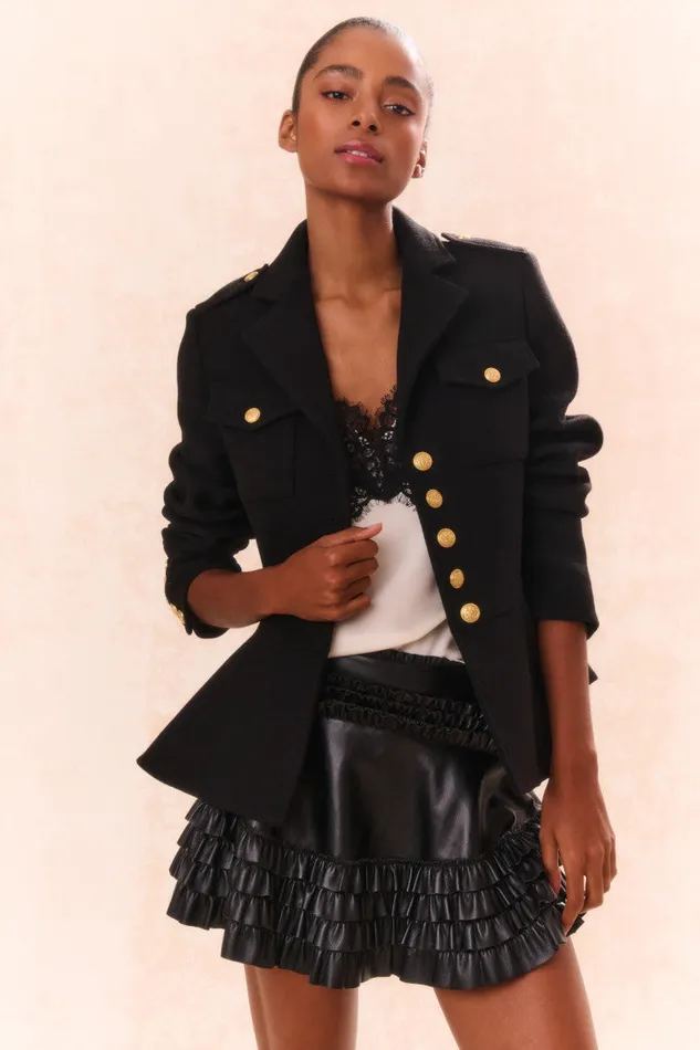 Jackets and Coats Women LoveShackFancy Theda WoolBlend Military Jacket Black