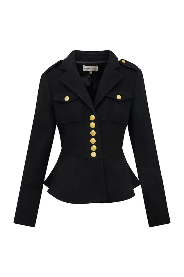 Jackets and Coats Women LoveShackFancy Theda WoolBlend Military Jacket Black