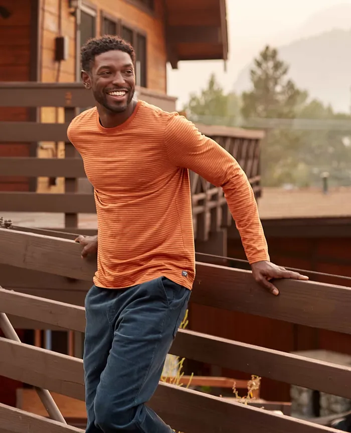 Jackets and Layers Men8217s Tempo Long Sleeve Crew Rust Stripe ToadandCo