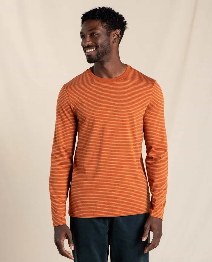 Jackets and Layers Men8217s Tempo Long Sleeve Crew Rust Stripe ToadandCo