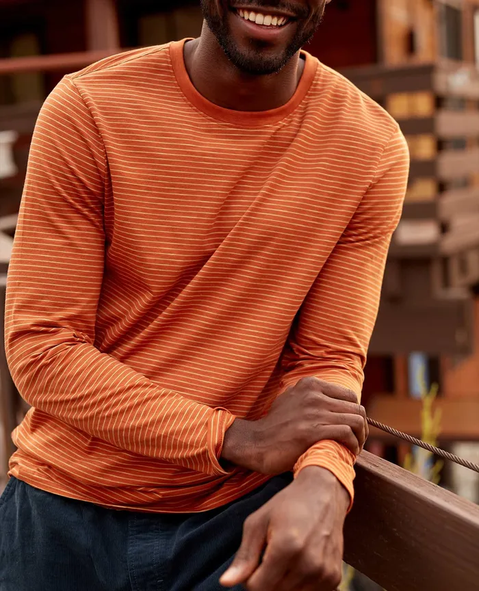 Jackets and Layers Men8217s Tempo Long Sleeve Crew Rust Stripe ToadandCo