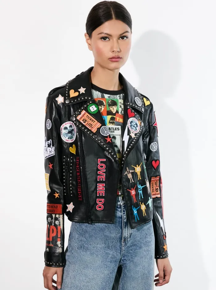 Jackets Coats Women Alice Olivia The Beatles Cody Vegan Leather Jacket Black Multi