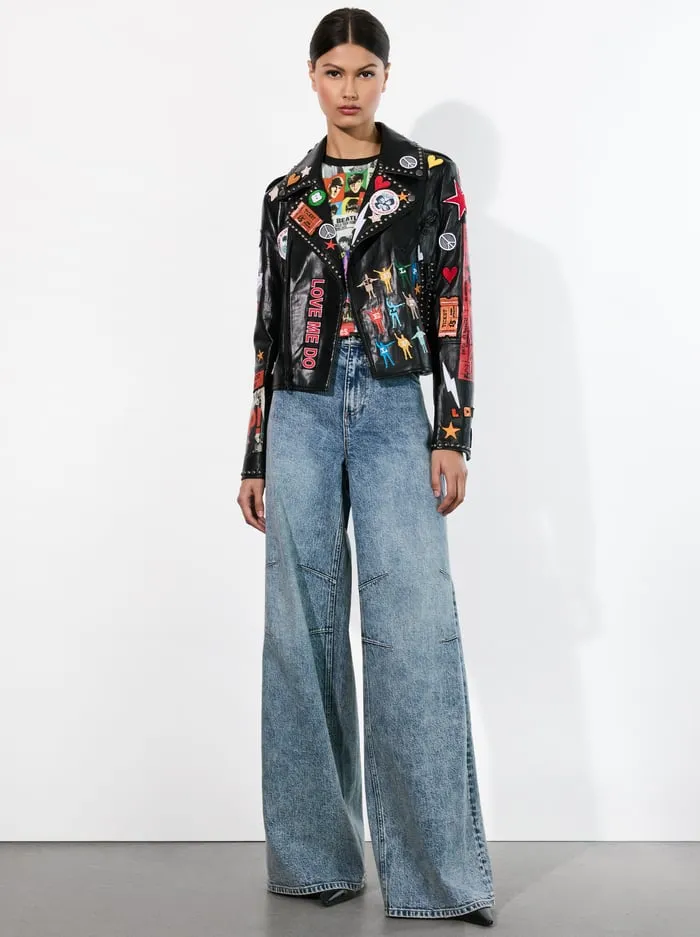 Jackets Coats Women Alice Olivia The Beatles Cody Vegan Leather Jacket Black Multi