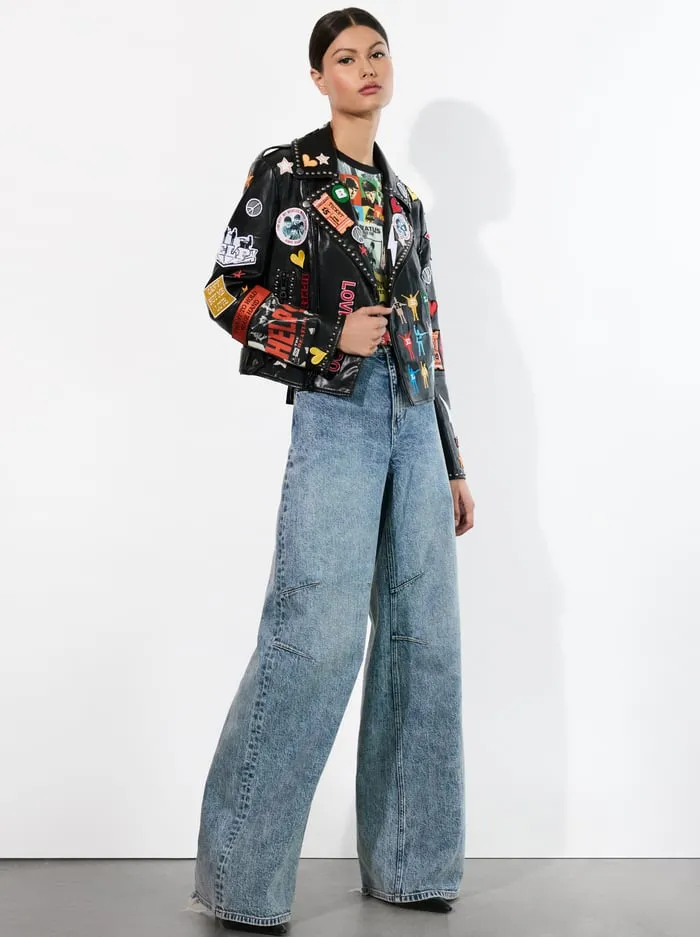 Jackets Coats Women Alice Olivia The Beatles Cody Vegan Leather Jacket Black Multi