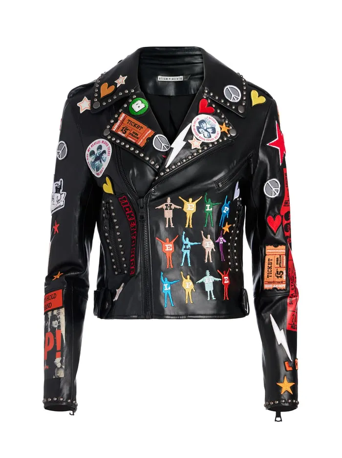 Jackets Coats Women Alice Olivia The Beatles Cody Vegan Leather Jacket Black Multi