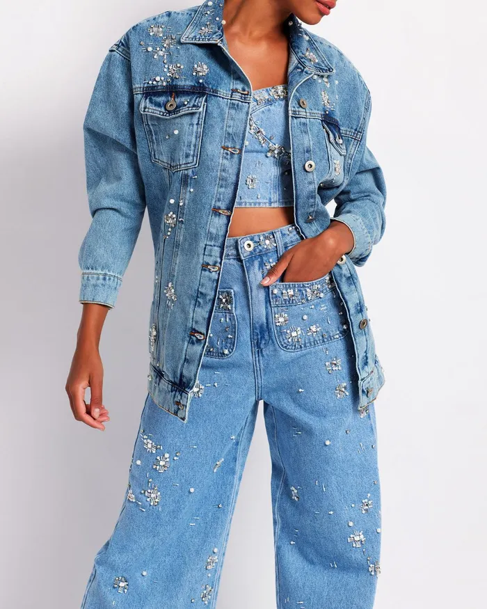 Jackets Women PatBO HandBeaded Denim Jacket